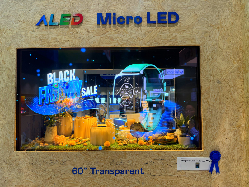 leyu官网60吋高透明度Micro LED显示器获”最佳Micro LED技术应用奖”，将Micro LED面板透明化之设计特性极致发挥，以可扩展性无缝拼接技术打造，具备600 nits全画面亮度、大于60%穿透率及超过NTSC 110%的优异广色域表现，可依需求灵活应用于各种场域